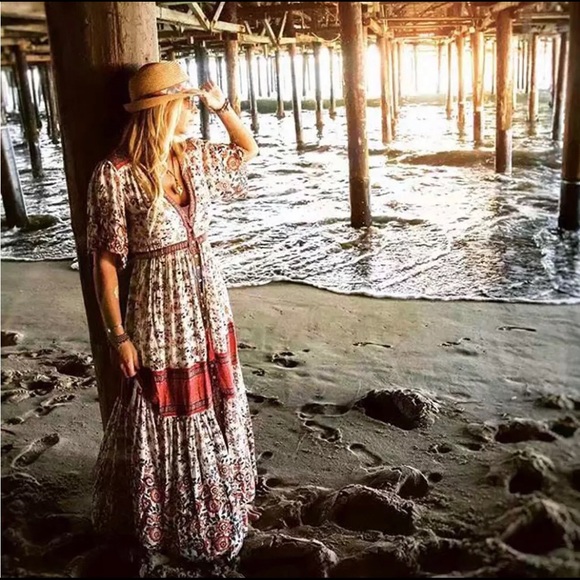 Boho Elle Rosewood Floral Maxi Dress Gown - Picture 4 of 7